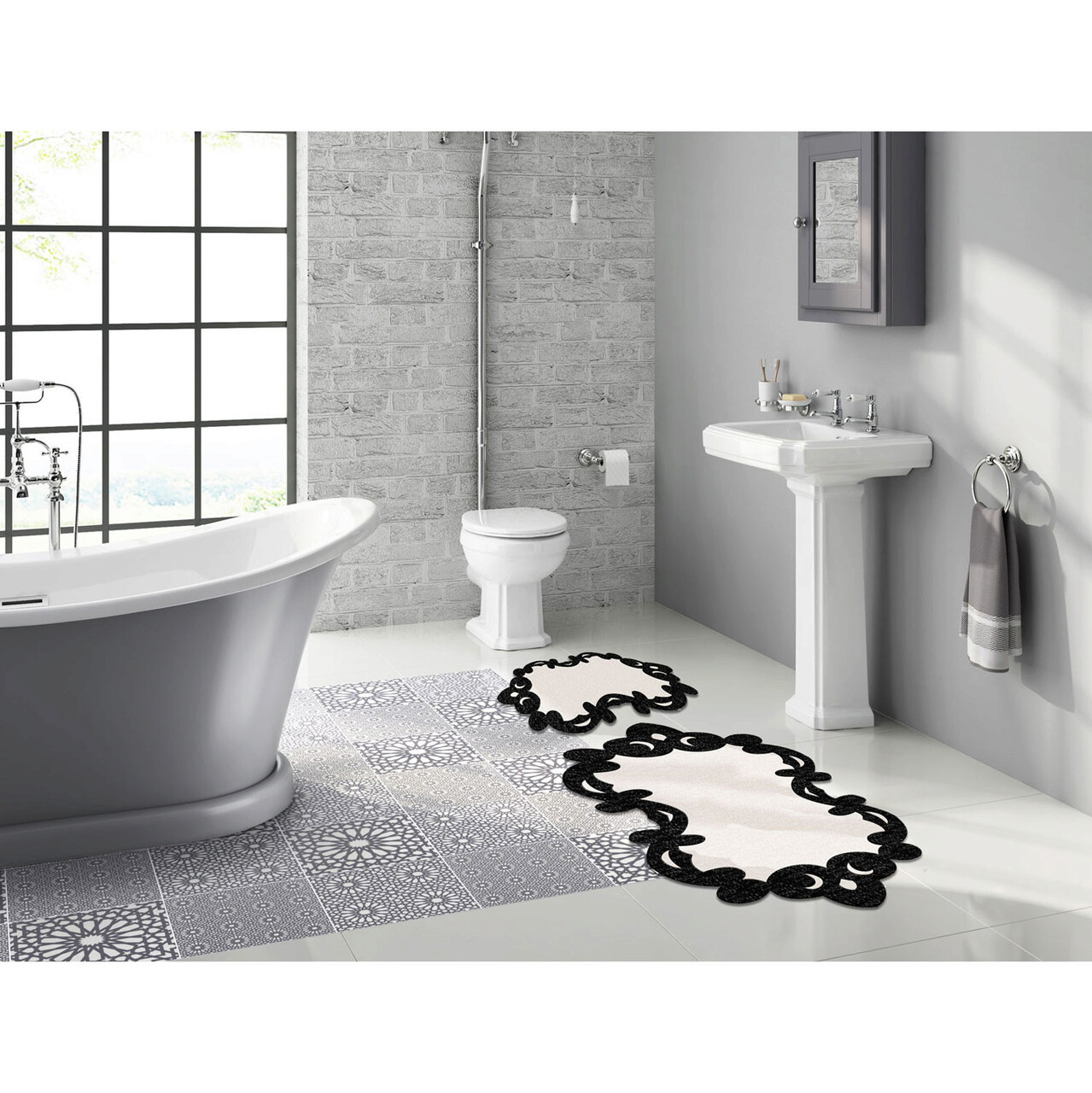 Set covorase de baie, L'essentiel Maison, 210Fg41615Sy, Alb/Negru - imagine 6